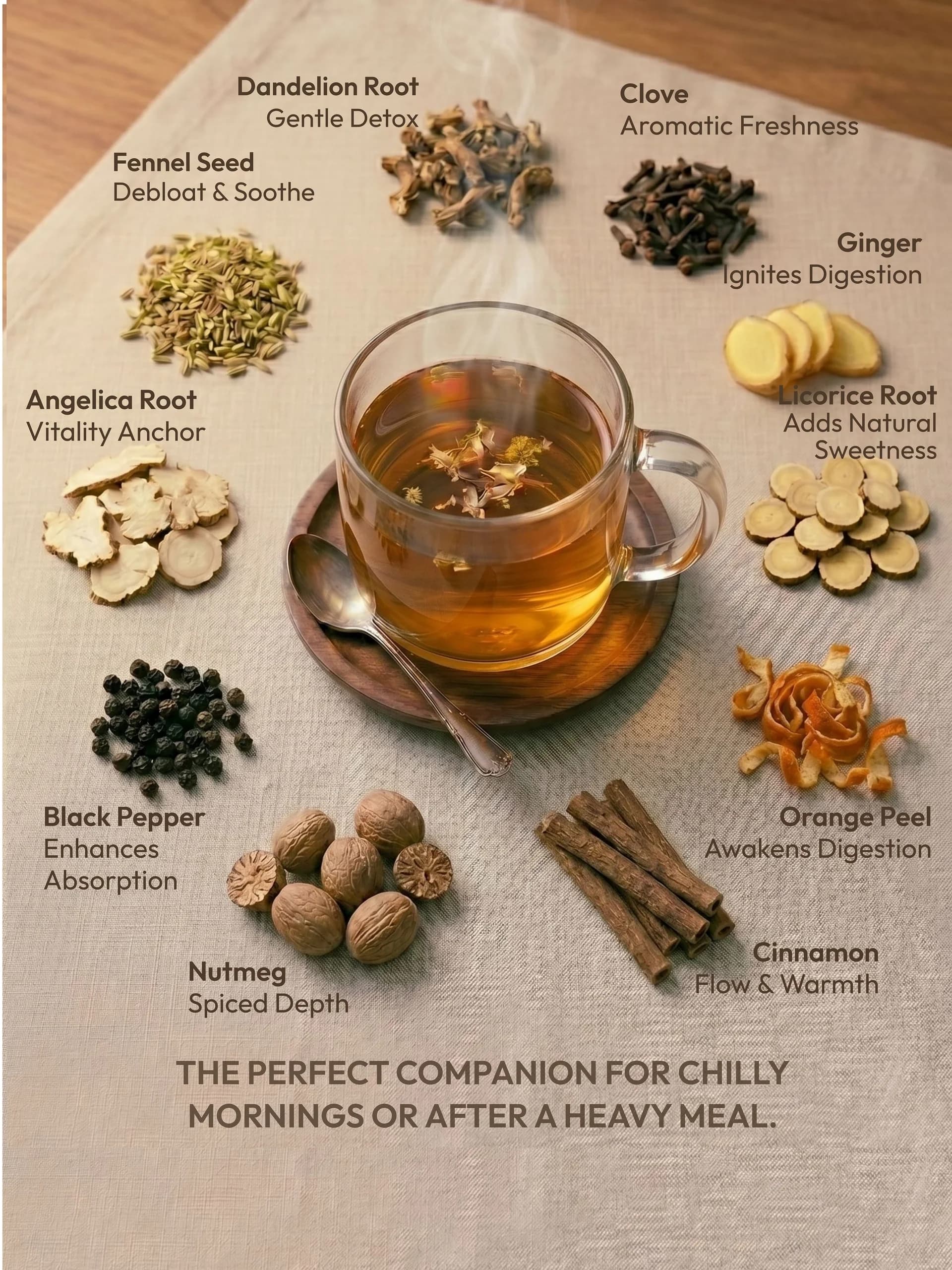 Alcheleaf wellness brand imagery supporting premium botanical tea merchandising