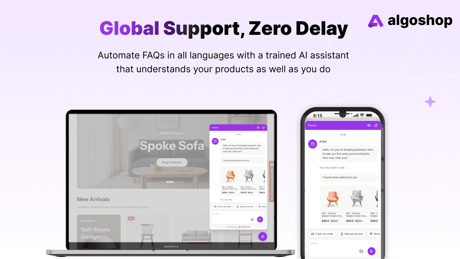 Algoshop global support experience across devices for Shopify stores