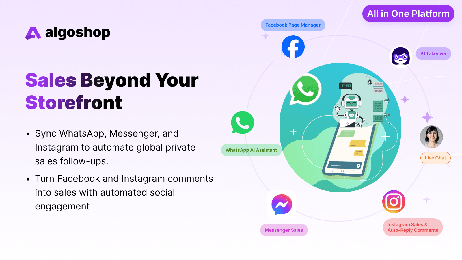 Algoshop AI sales chatbot extending Shopify sales beyond the storefront into messaging channels